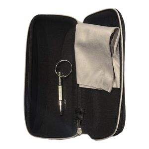 New! Eyeglasses Black Mesh Case, Gray Cleaning Cloth & Silver Mini Screwdriver